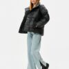 Koton Short Down Coat Leather Look High Neck with Snap Buttons Pocket