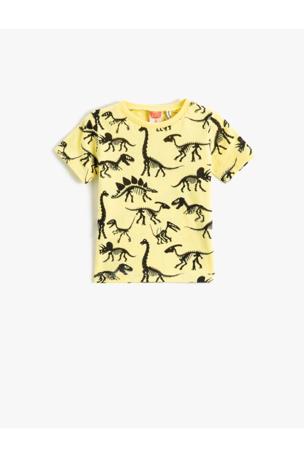 Koton Short Sleeve Crew Neck T-Shirt with a Dinosaur Print