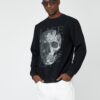 Koton Skull Printed Sweatshirt Raised Crew Neck