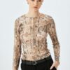 Koton Slim Fit Crew Neck Long Sleeve Snakeskin Printed T-Shirt