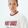 Koton Slogan Printed Sweatshirt Crew Neck Raised Cotton Blend