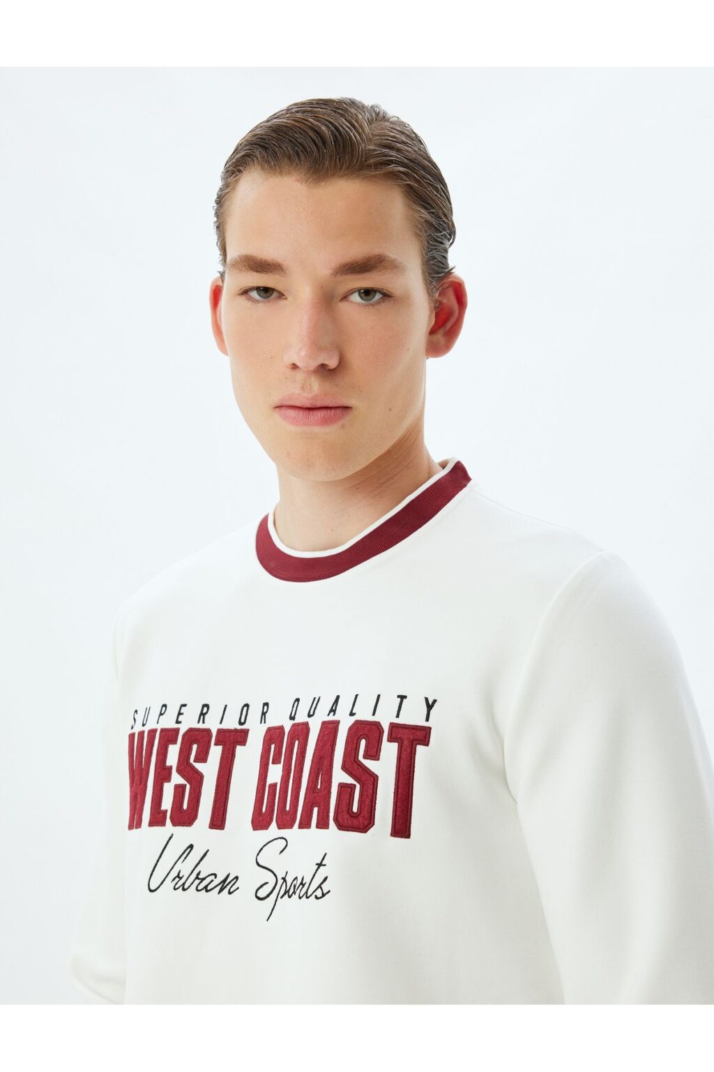 Koton Slogan Printed Sweatshirt Crew Neck Raised Cotton Blend