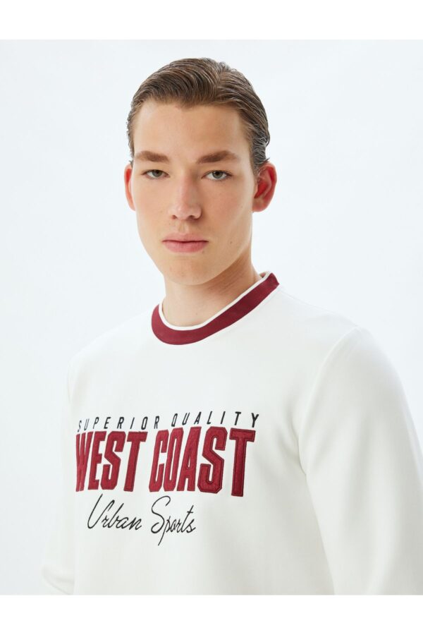 Koton Slogan Printed Sweatshirt Crew Neck Raised Cotton Blend