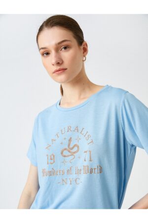 Koton Slogan Printed T-Shirt Short Sleeve Crew Neck