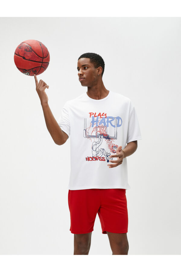 Koton Sports Oversize póló kosárlabda nyomtatott Crew nyak rövid ujjú