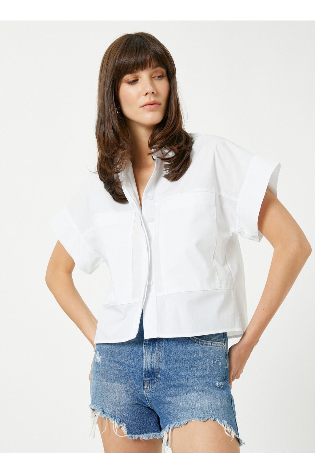 Koton Standard Shirt Collar Plain Off-White Women's Shirt 3sak60018pw