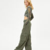 Koton Straight Wide Leg Cargo Trousers Normal Waist Large Pocket Detailed