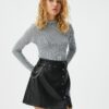 Koton Turtleneck Blouse Camisole Metallic Faded Effect Long Sleeve Slim Fit