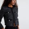 Koton Tweed Jacket Round Collar Pocket Thin Button Detail Loose Fit
