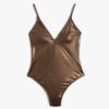 Koton V-Neck Swimsuit with Thin Straps Glossy Coated