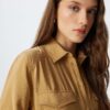 Koton Viscose Oversize Shirt with Flap Pocket Detail Textured Long Sleeves
