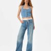 Koton Wide Leg Jeans Double Waist Detail Cotton - Straight Fit Jeans