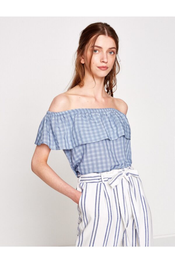 Koton Women's Blue Plaid Blouse
