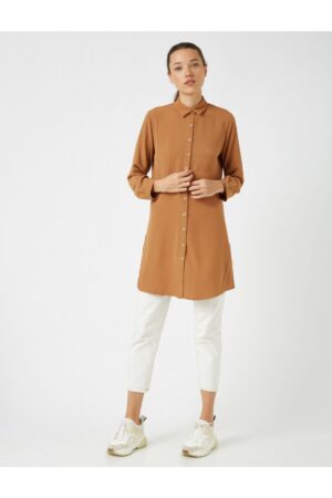 Koton Women's Brown Shirt Collar Buttoned Tunic