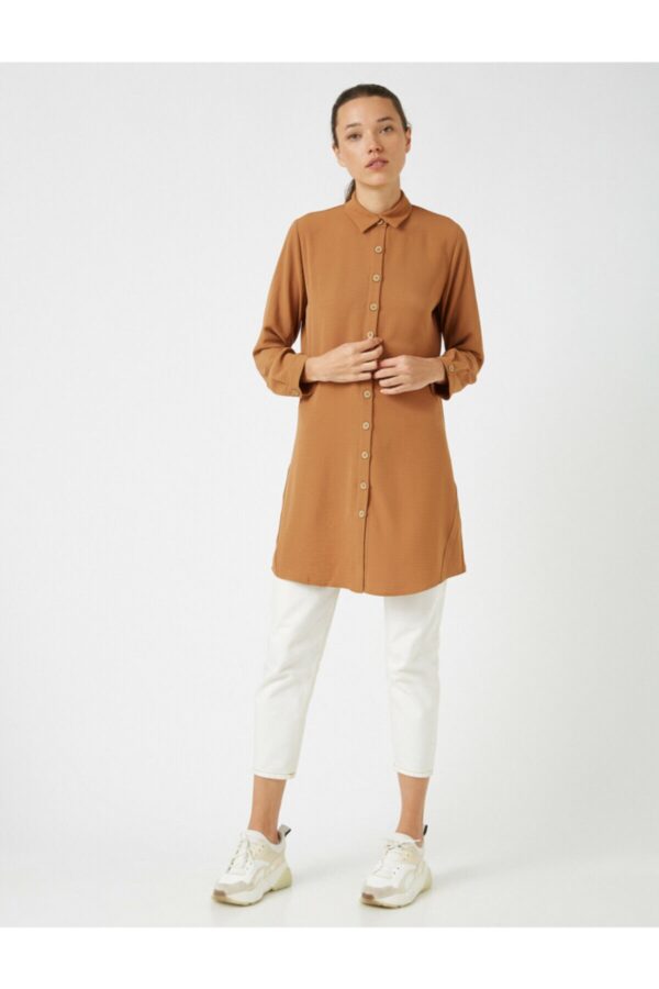 Koton Women's Brown Shirt Collar Buttoned Tunic
