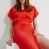 Koton Women's Red Short Sleeve Shirt with Pocket