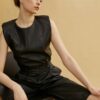 Koton női bőr look crew nyak rövid ujjú blúz