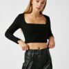 Koton női fekete hosszú ujjú crop top