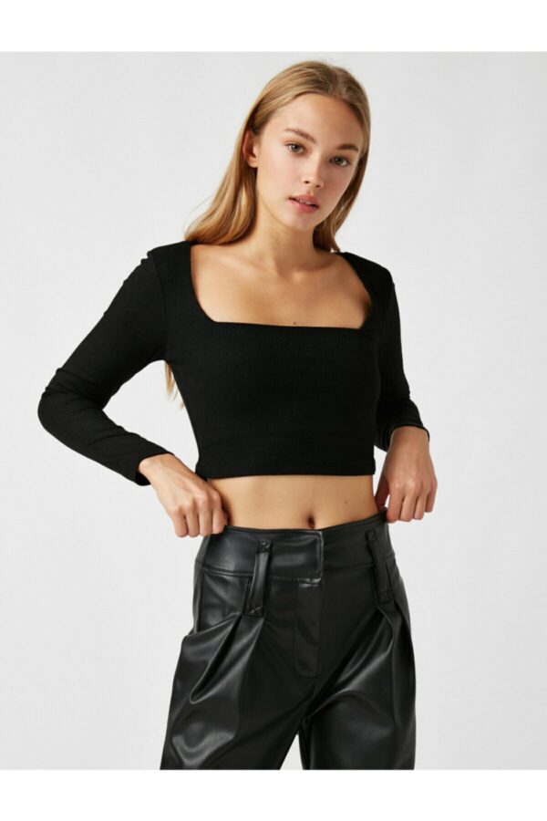 Koton női fekete hosszú ujjú crop top