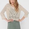 Krémmintás crop top pulóver 3/4 ujjal JDY New - Női