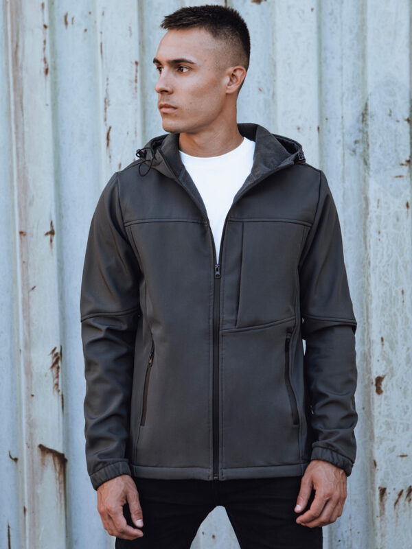 Kurtka męska przejściowa softshell z kapturem ciemnoszara Dstreet
