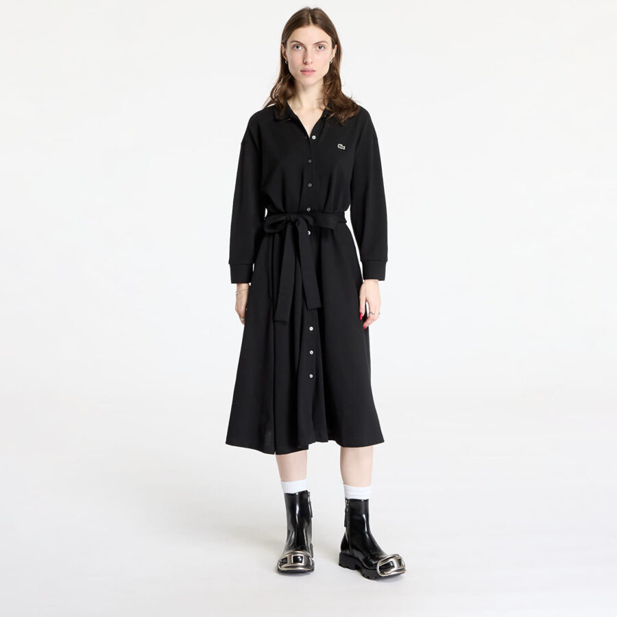 LACOSTE Relaxed Fit Piqué Polo Dress Black 38-alacsony-ár