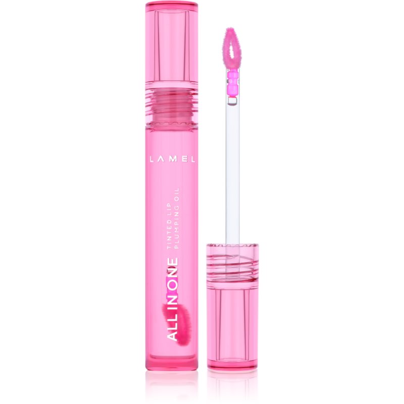 LAMEL All in One Lip Tinted Plumping Oil tonizáló olaj az ajkakra dúsabb hatásért № 402 Pink Sparkle 3 ml-Ár