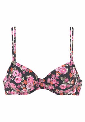 LASCANA Bikini felső 'Blümli'  rózsaszín / fekete