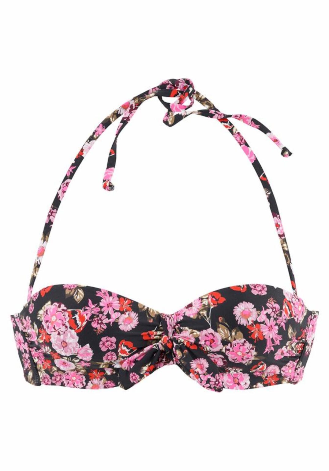 LASCANA Bikini felső 'Blümli'  rózsaszín / fekete