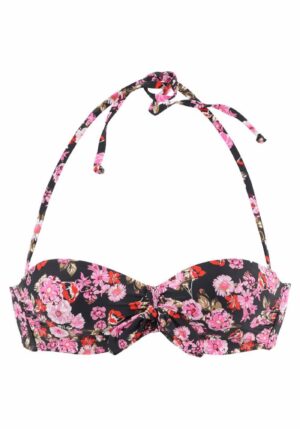 LASCANA Bikini felső 'Blümli'  rózsaszín / fekete