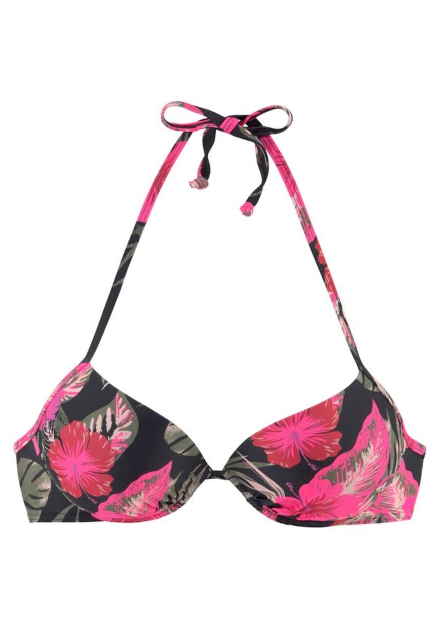 LASCANA Bikini felső 'Elsa'  zöld / rózsaszín / piros / fekete-hu