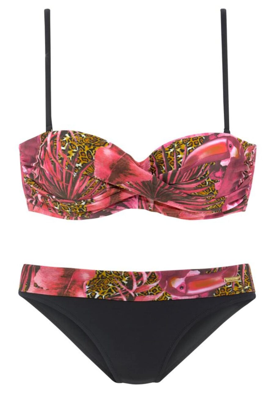LASCANA Bikini  zöld / rózsaszín / tűzpiros / fekete-hu
