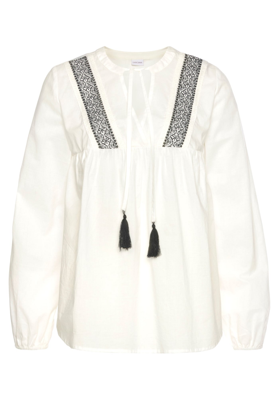 LASCANA Blúz  fekete / fehér-Hungary