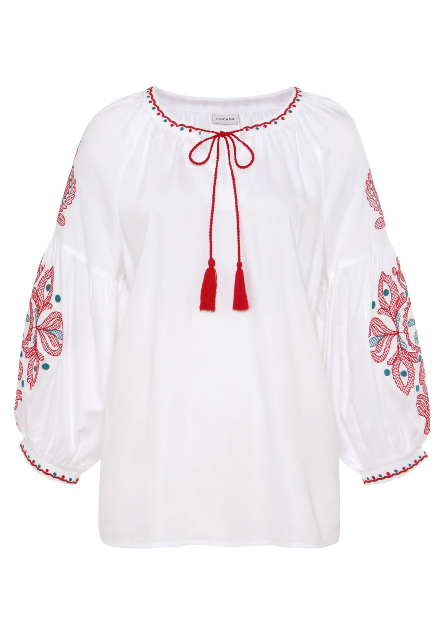 LASCANA Blúz  zöld / piros / fehér-Ár