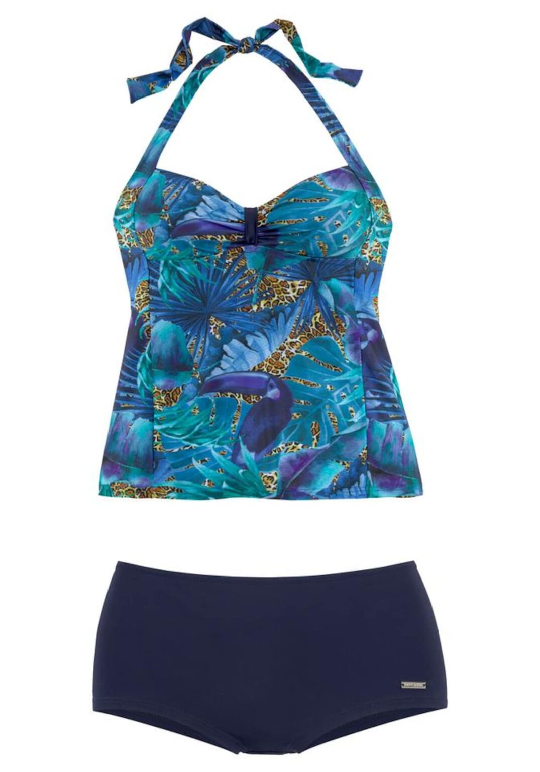 LASCANA Tankini  tengerészkék / ciánkék / konyak / fekete