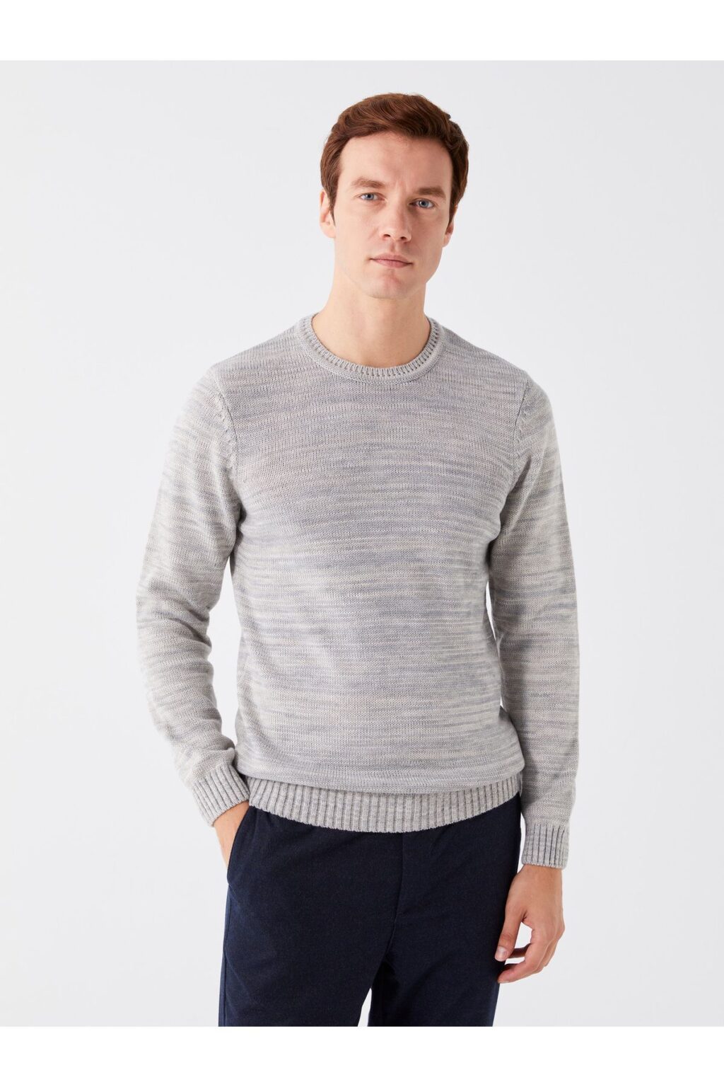 LC Waikiki Classic Beige Crew Neck Long Sleeve Patterned Men's Knitwear Sweater