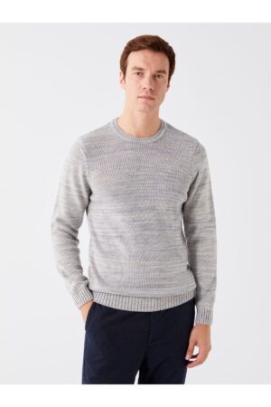 LC Waikiki Classic Beige Crew Neck Long Sleeve Patterned Men's Knitwear Sweater