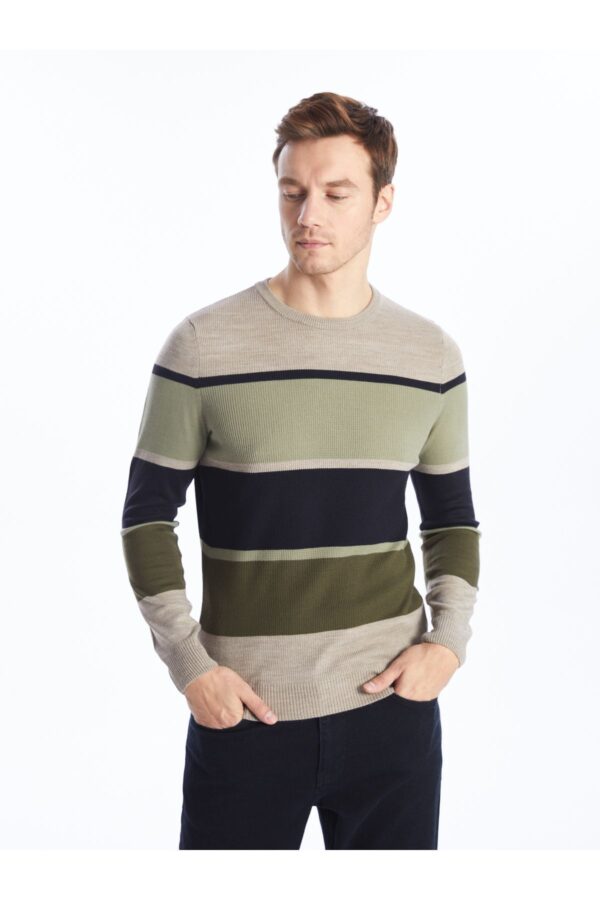 LC Waikiki Crew Neck Long Sleeve Striped Men's Knitwear Sweater