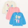 LC Waikiki Crew Neck Printed Baby Girl Sweatshirt 3-Piece