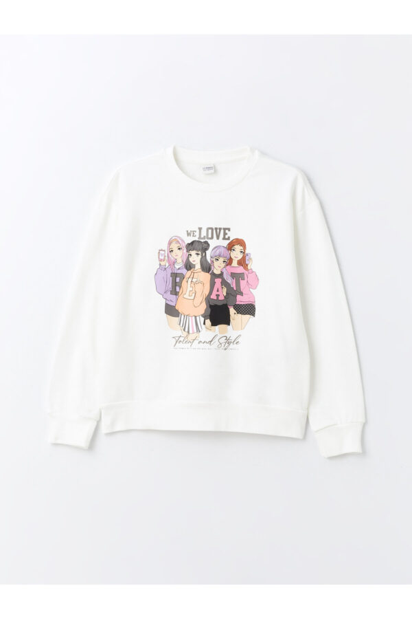 LC Waikiki Crew Neck Printed Long Sleeve Girl's Sweatshirt