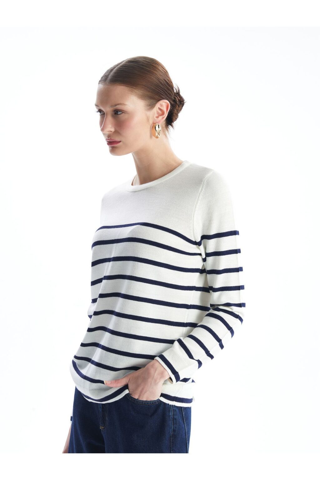 LC Waikiki Crew Neck Striped Long Sleeve Women's Knitwear Sweater -