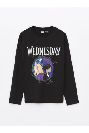 LC Waikiki Crew Neck Wednesday Printed Long Sleeve Girls T-Shirt
