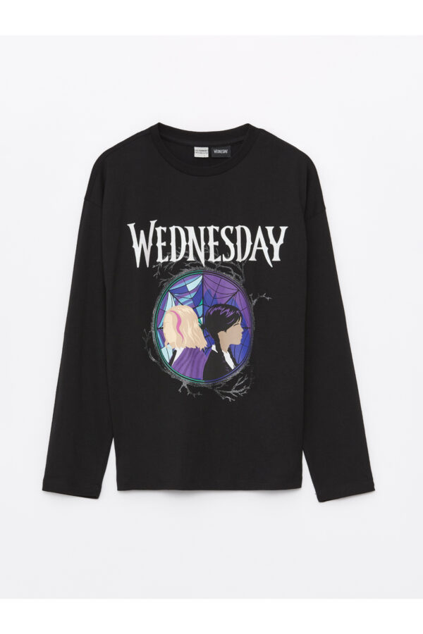 LC Waikiki Crew Neck Wednesday Printed Long Sleeve Girls T-Shirt