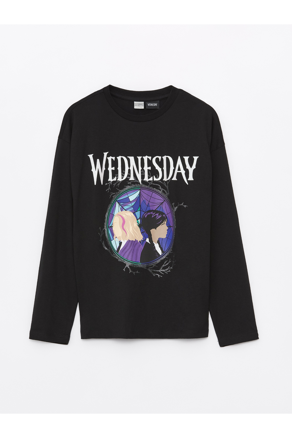 LC Waikiki Crew Neck Wednesday Printed Long Sleeve Girls T-Shirt