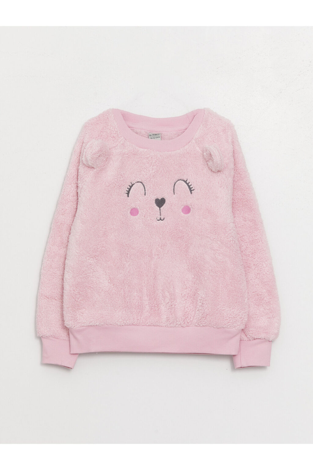LC Waikiki Girls' Crew Neck Embroidered Long Sleeve Plush Sweatshirt