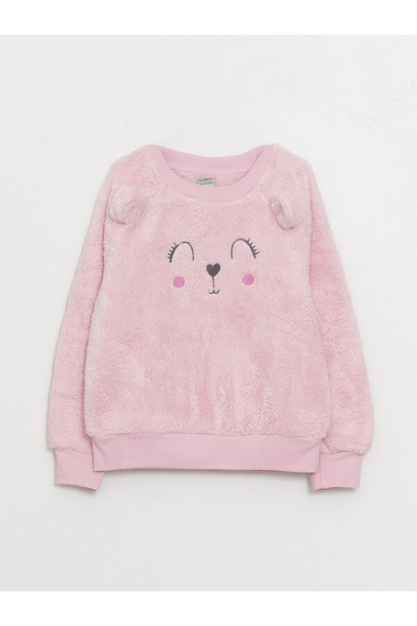 LC Waikiki Girls' Crew Neck Embroidered Long Sleeve Plush Sweatshirt