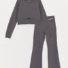 LC Waikiki Girl's T-Shirt and Leggings with a Crew Neck