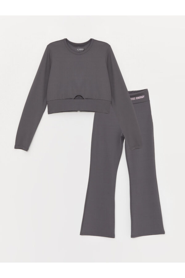 LC Waikiki Girl's T-Shirt and Leggings with a Crew Neck