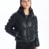 LC Waikiki Hooded Plain Leather Look Women's Puffer Jacket