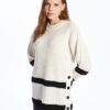 LC Waikiki LCW Comfort Ecru Crew Neck Striped Women's Knitwear Tunic